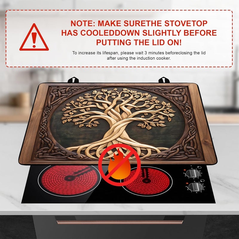 BVBOX Tree of Life Stove Top Cover Retro Flower Gas Stove Top Cover for Home Decoration Kitchen Pad Non-Stick Washable Cooktop Covers Countertop Protector Keep Stove Clean 28"x20" - Image 3